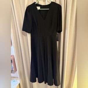NWT Donna Morgan Elegant Black V-Neck Midi Dress Stretch Crepe 8